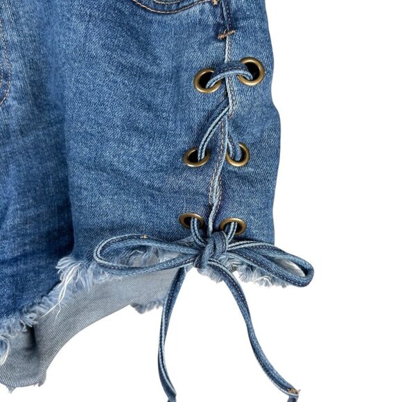 2/$30 Windsor Size Medium Lace Up Cut Off Jean Shorts Denim Western Concert - Picture 3 of 6